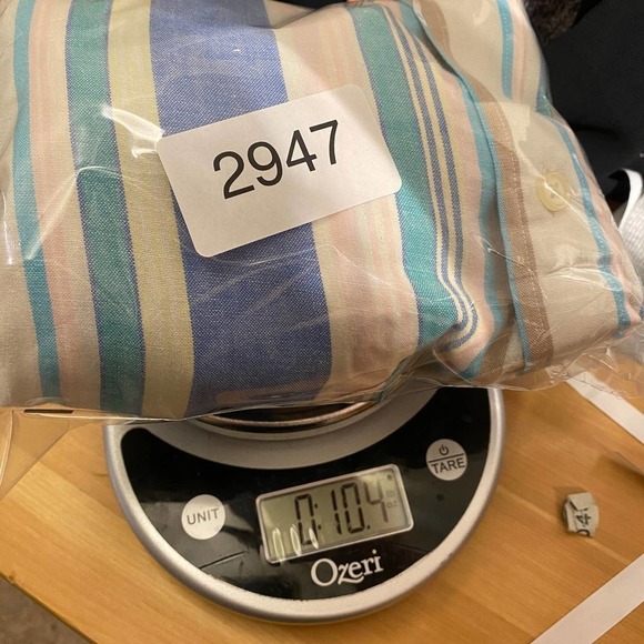 Vintage IZOD Mens Striped Button Down Shirt Long Sleeve Cotton Cream Blue XL - Picture 8 of 8